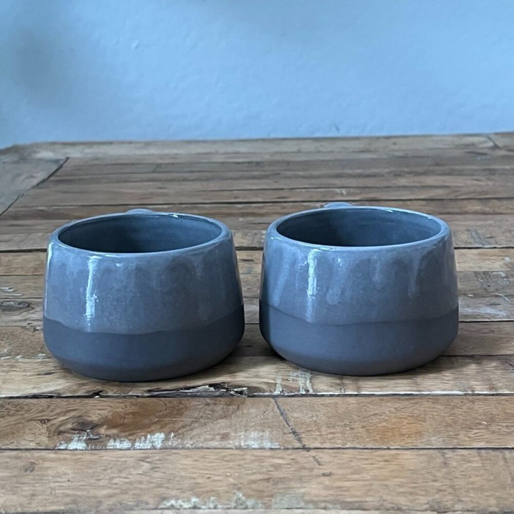 Off Grid Studio Pottery Mugs Gray Tones Half Salt Glaze Drip 15 oz